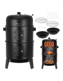 Скара барбекю пушилня с капак на дървени въглища термометър 3в1